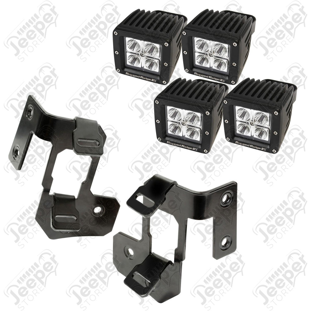 Light Mount Kit, A-Pillar, Semi-Gloss Black, Square LED; 07-18 JK/JKU