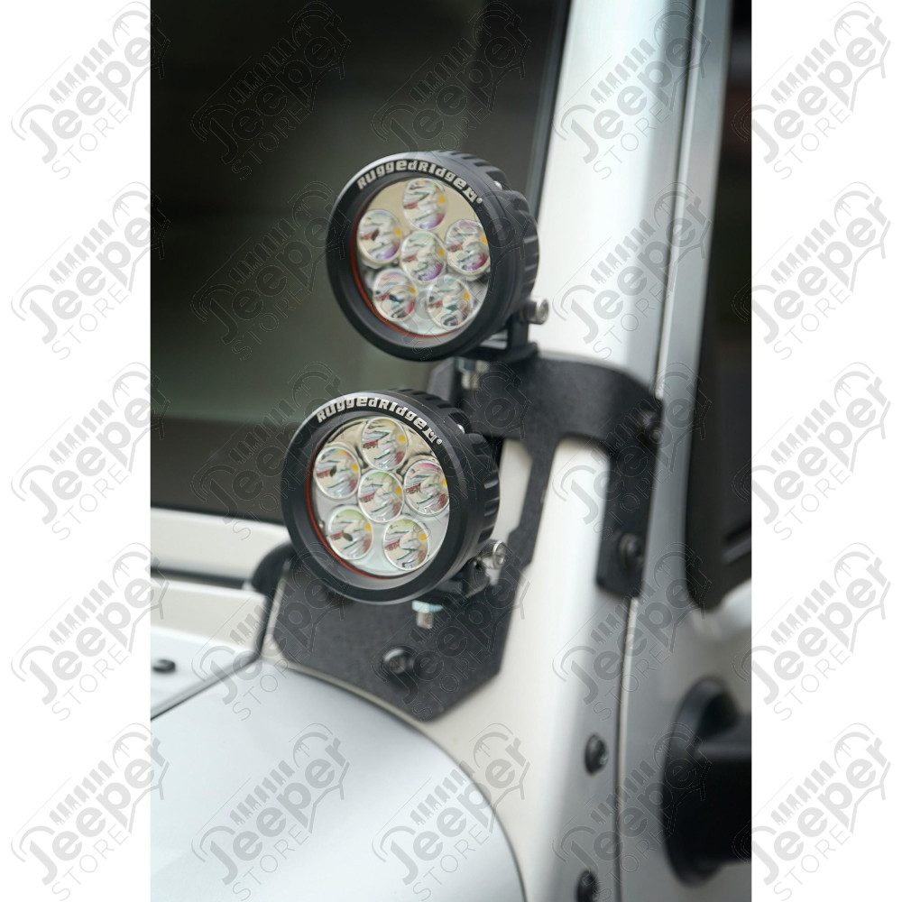 Light Mount Kit, A-Pillar, Textured Black, Round LED 07-18 Wrangler