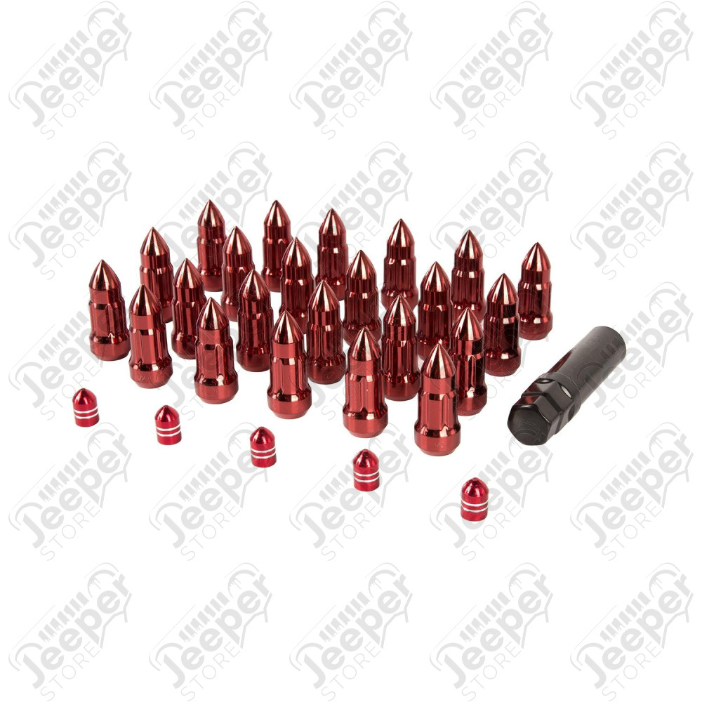 Wheel Lug Nut/Valve Stem Cap Kit, Bullet Style, Red, 1/2-20