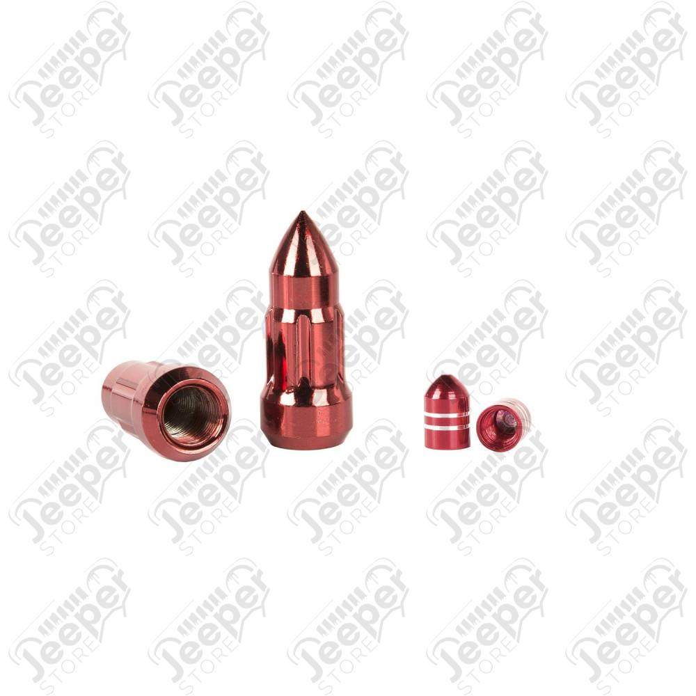Wheel Lug Nut/Valve Stem Cap Kit, Bullet Style, Red, 1/2-20
