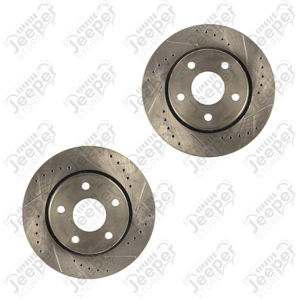 Brake Rotor Kit, Front, Drilled and Slotted; 07-18 Wrangler JK/JKU