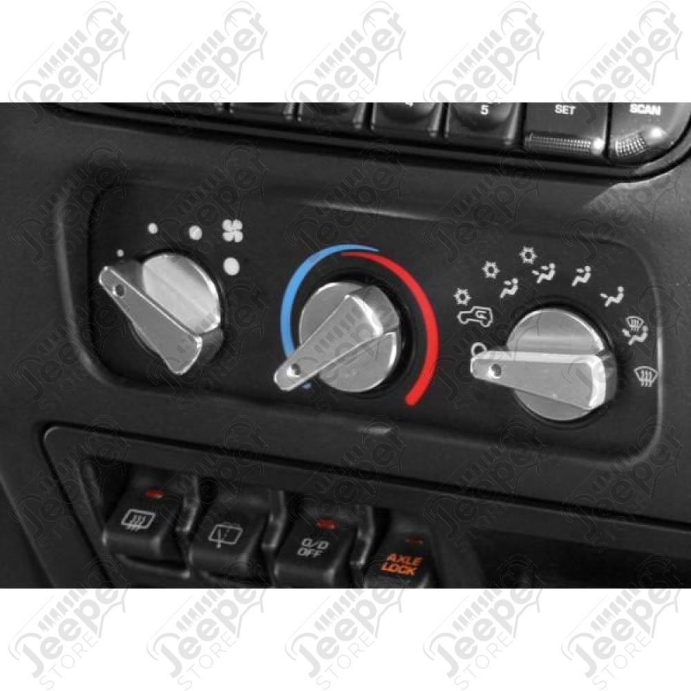Dash Knob Kit, Climate Control, 3 Piece, Aluminum, Blue; 99-06 TJ