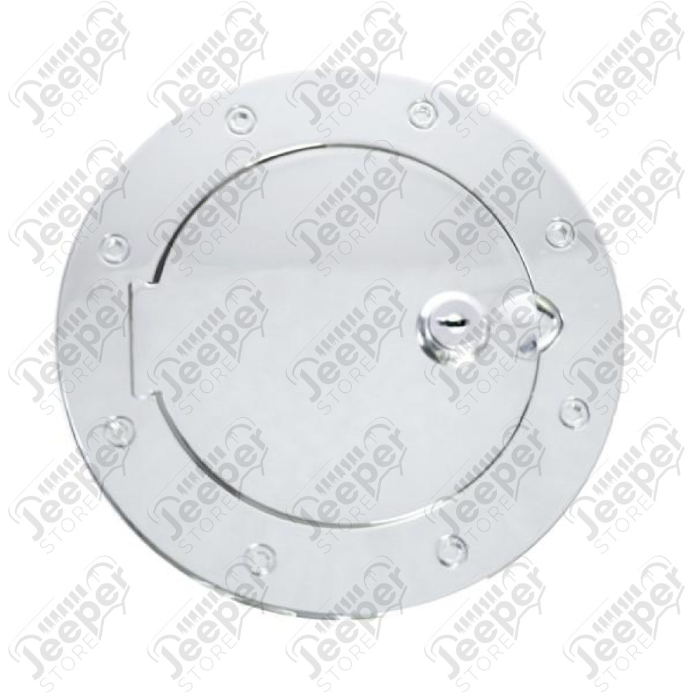 Gas Cap Door, Locking, Polished Aluminum; 97-06 Jeep Wrangler TJ