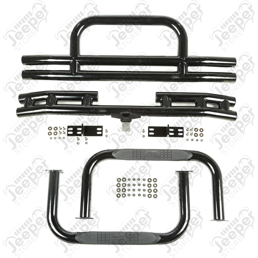 Tube Bumper Kit, 3 Inch, Side Steps, Black; 55-75 Jeep CJ