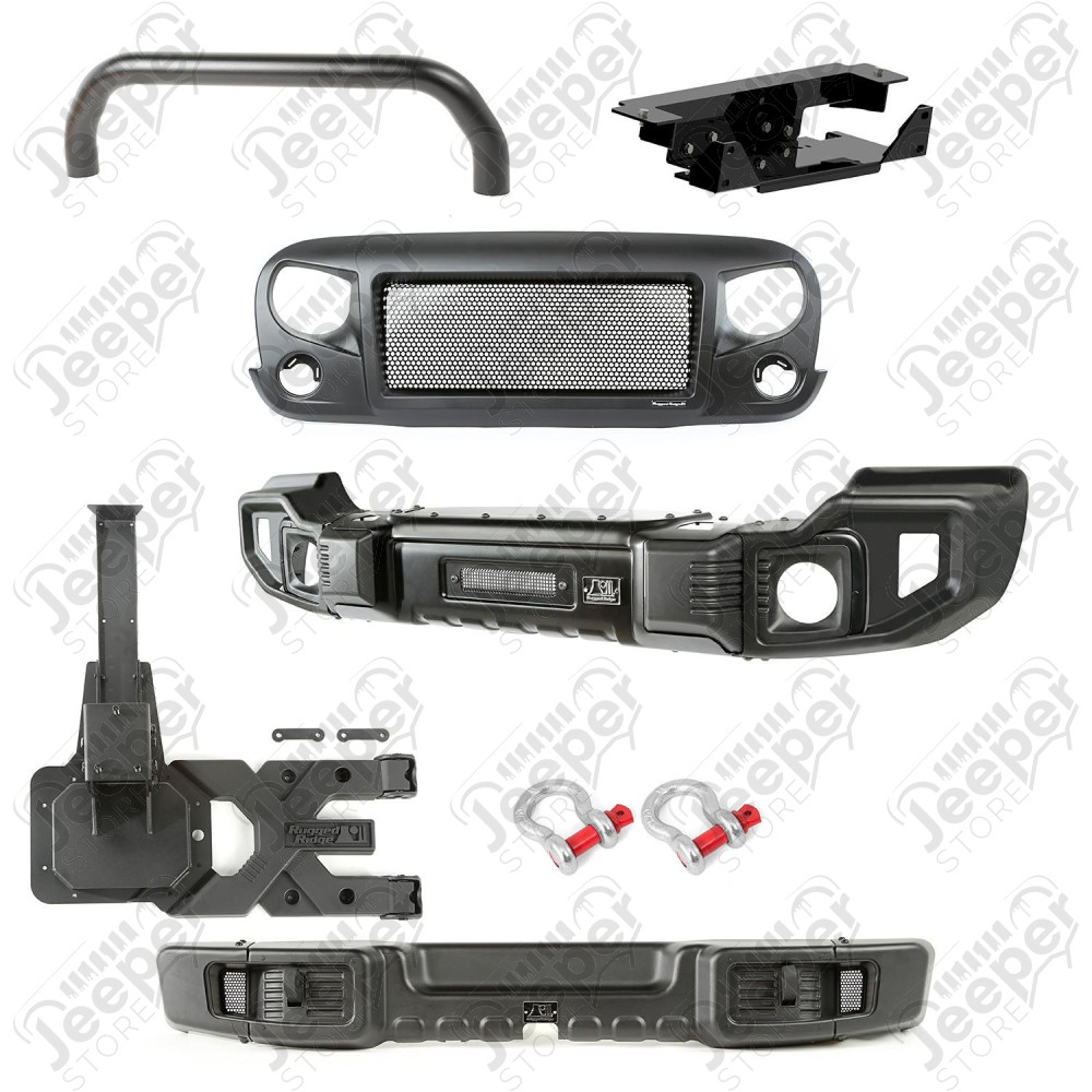 Spartacus Bumper Kit, Over-Rider/Tire Carrier/Grille; 07-18 Wrangler