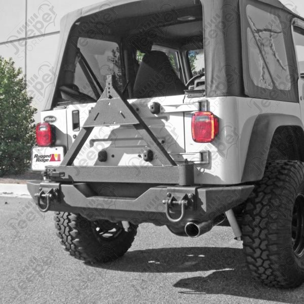 Porte roue de secours pour pare chocs arrière Rugged Ridge XHD pour Jeep CJ5, CJ7, CJ8, Wrangler YJ et TJ - 11546.42 / 11546-42 / 1154642
