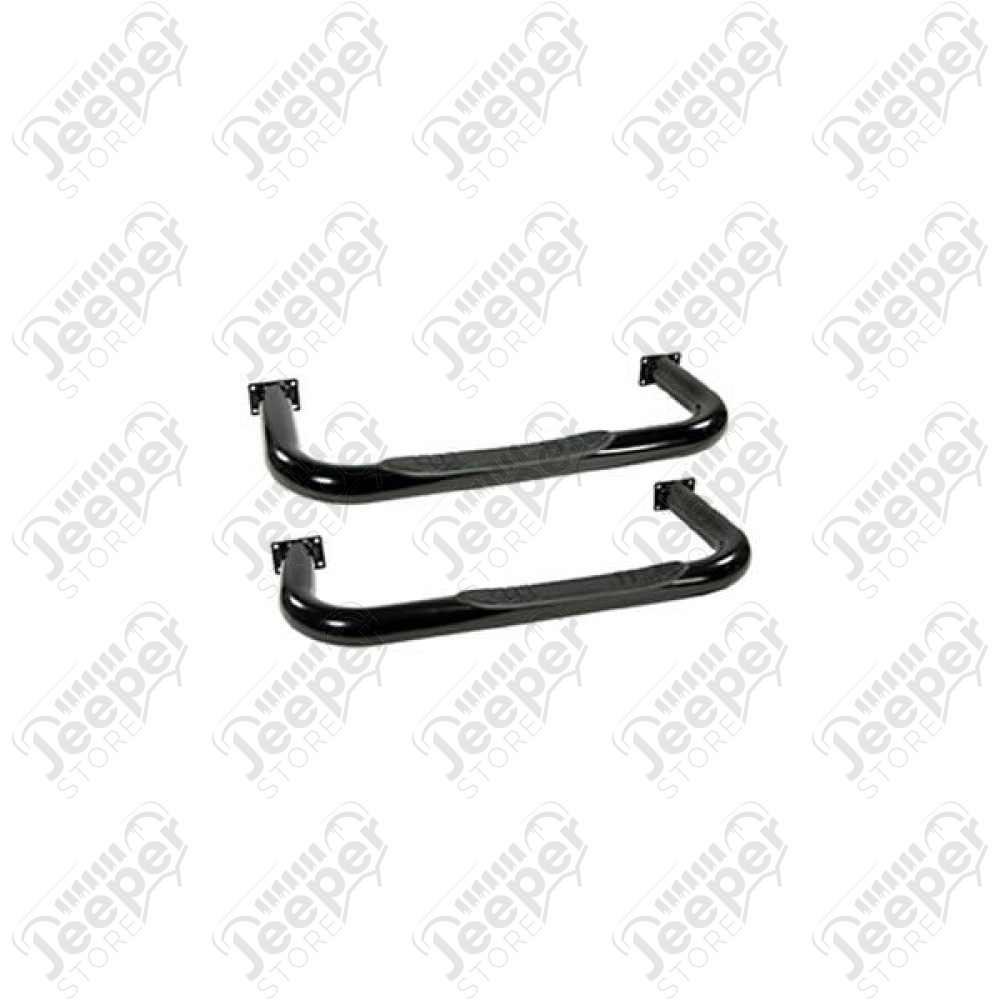 Tube Side Step Kit, Round, 3 Inch, Black; 76-83 Jeep CJ5