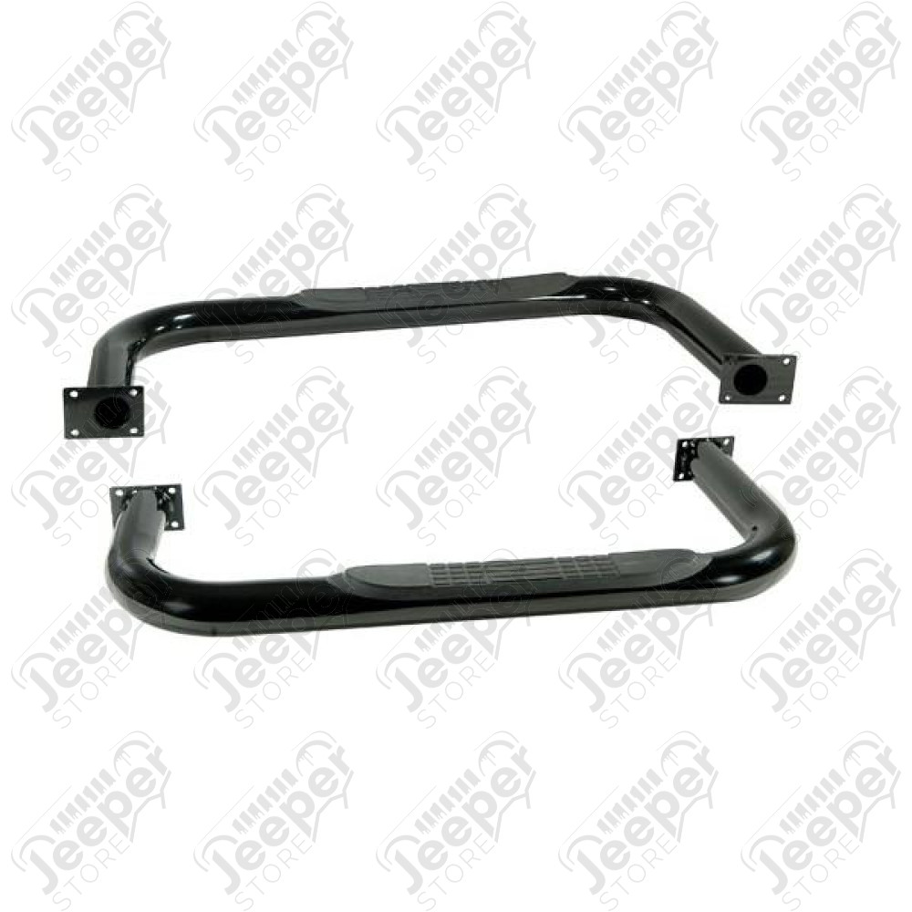 Tube Side Step Kit, Round, 3 Inch, Black; 87-95 Jeep Wrangler YJ