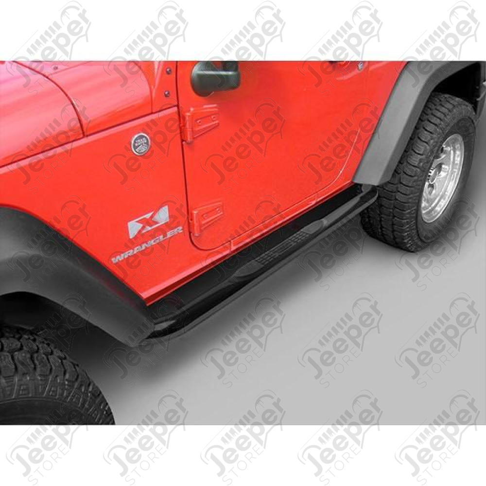 Tube Side Step Kit, Round, 3 Inch, Black; 07-18 Jeep Wrangler JK