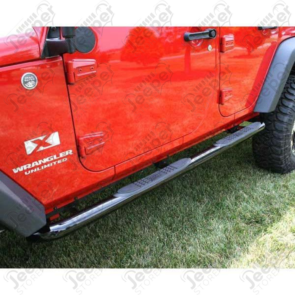Tube Side Step Kit, Round, 3 Inch, Black; 07-18 Jeep Wrangler, 4 Door