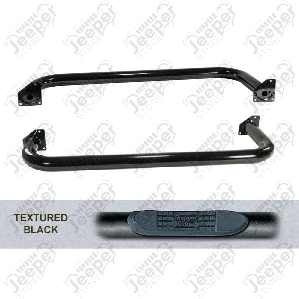 Tube Side Step Kit, Round, 3 Inch, Black; 97-06 Jeep Wrangler TJ