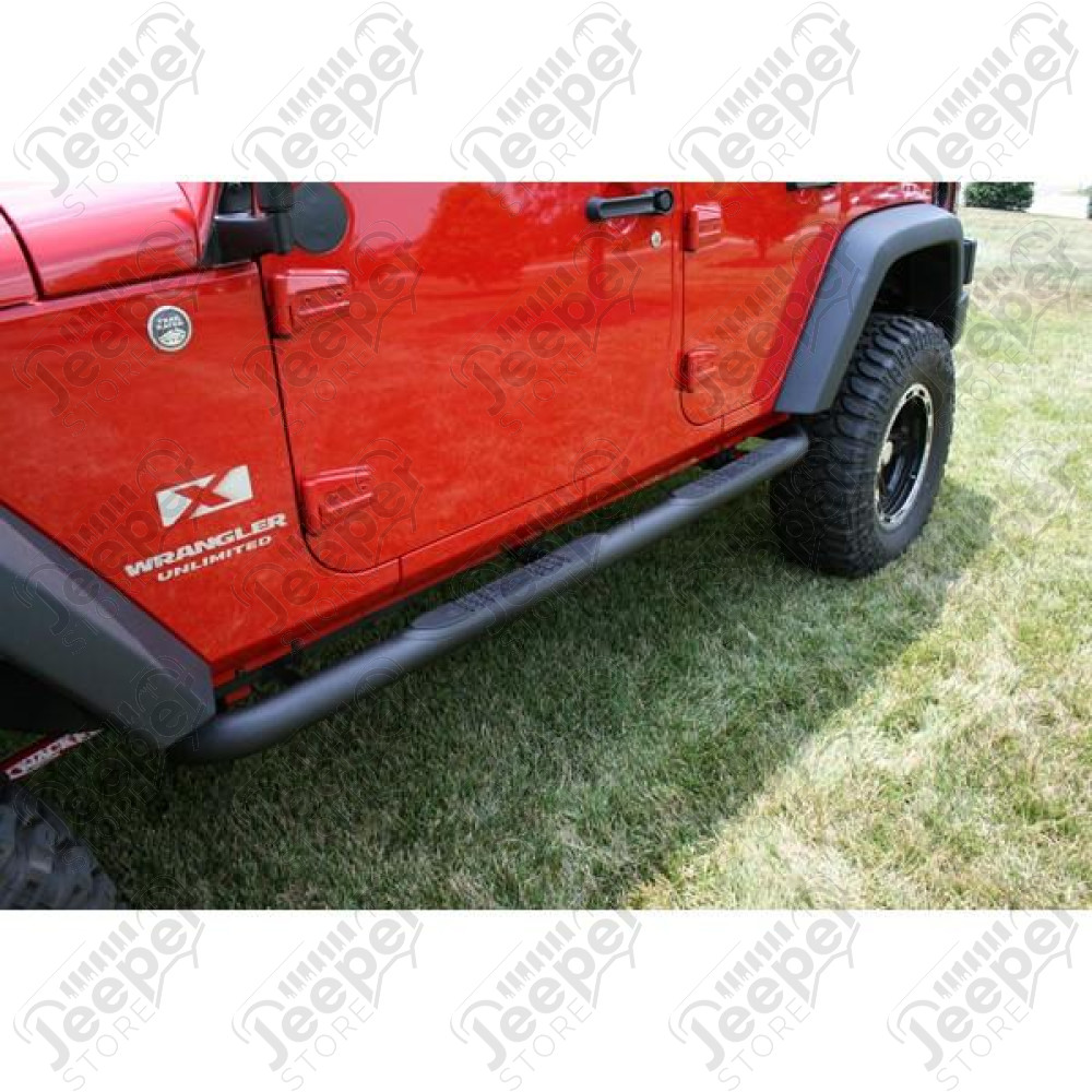 Tube Side Step Kit, Round, 3 Inch, Black; 07-18 Jeep Wrangler, 4 Door