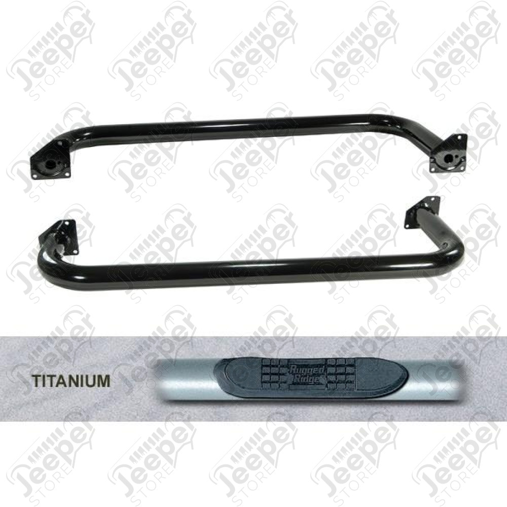 Tube Side Steps, Round, 3 Inch, Titanium; 97-06 Jeep Wrangler TJ