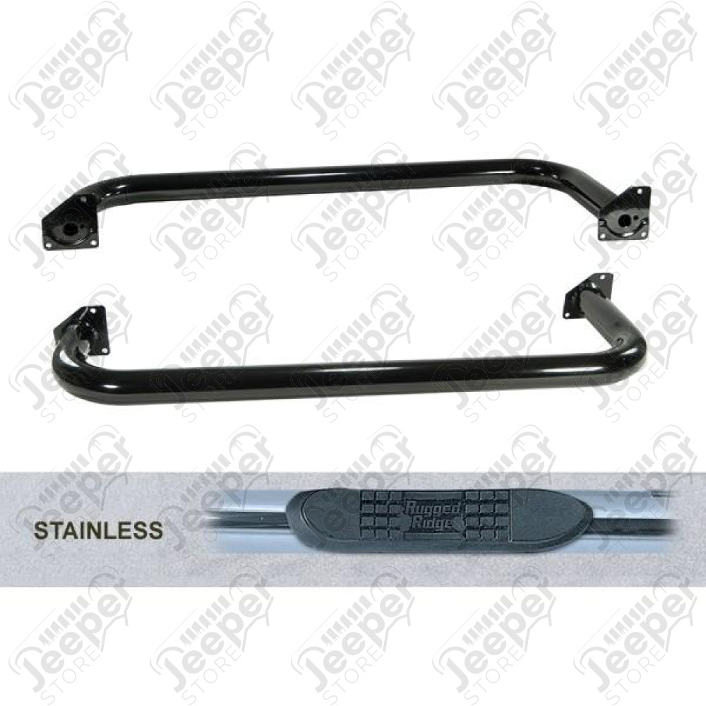 Tube Side Step Kit, Round, 3 Inch, Stainless Steel; 87-95 Wrangler YJ
