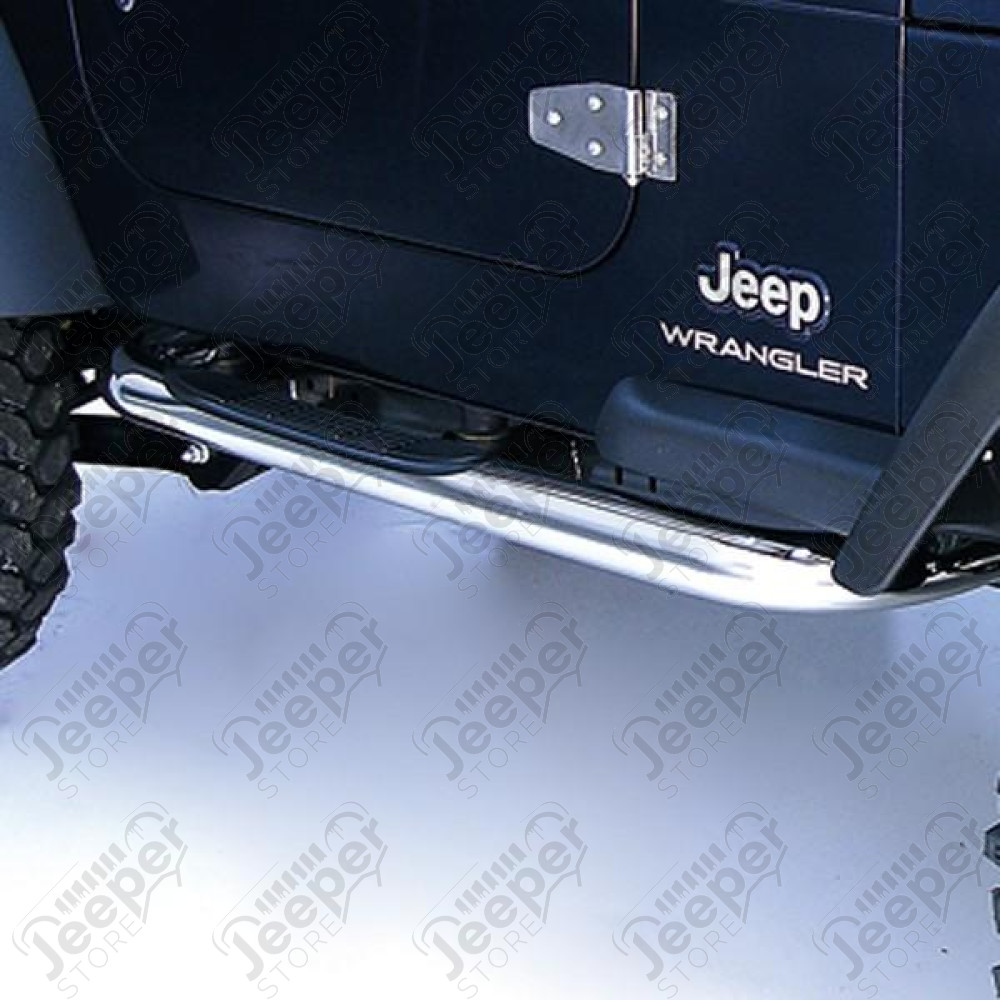 Tube Side Step Kit, Round, 3 Inch, Stainless Steel; 97-06 Wrangler TJ