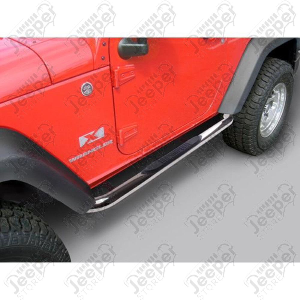 Tube Side Step Kit, Round, 3 Inch, Stainless; 07-18 Wrangler, 2 Door