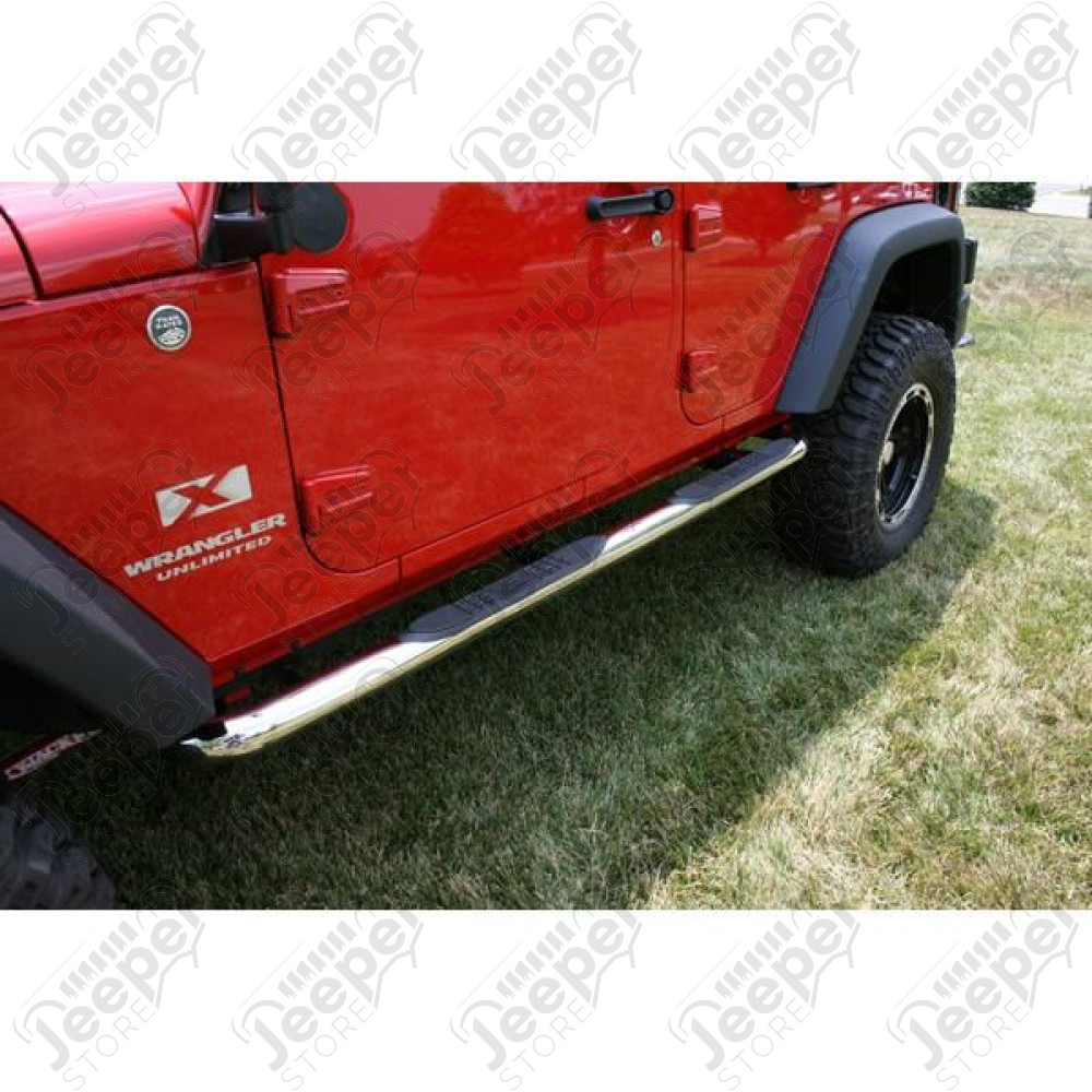 Tube Side Step Kit, Round, 3 Inch, Stainless; 07-18 Wrangler, 4 Door