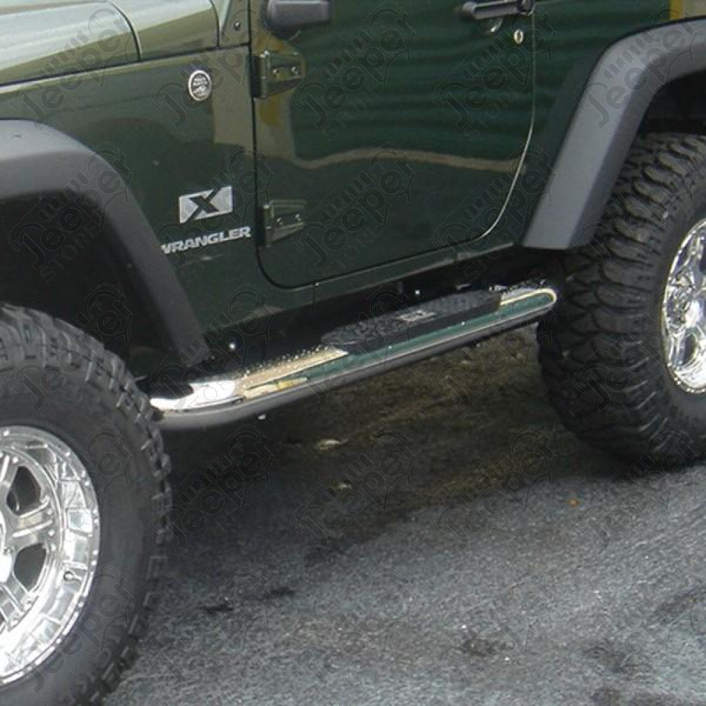 Tube Side Step Kit, Round, 4 Inch, Stainless; 07-18 Wrangler, 2 Door