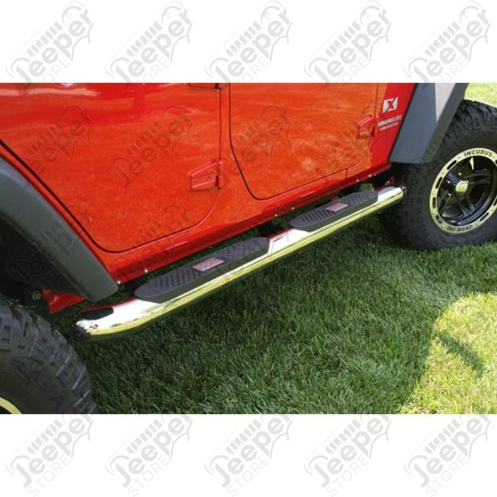Tube Side Step Kit, Round, 4 Inch, Stainless; 07-18 Wrangler, 4 Door