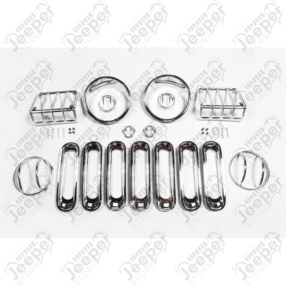 Euro Guard Kit, Chrome, 18 Piece 07-18 Jeep Wrangler JK/JKU