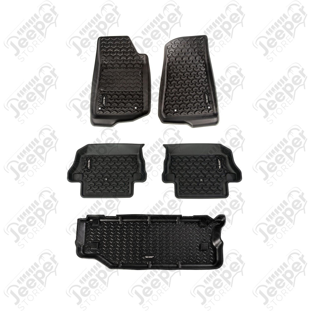 Floor Liner Kit, Blk, F/R/Short Cargo; 18-20 JL 2Dr