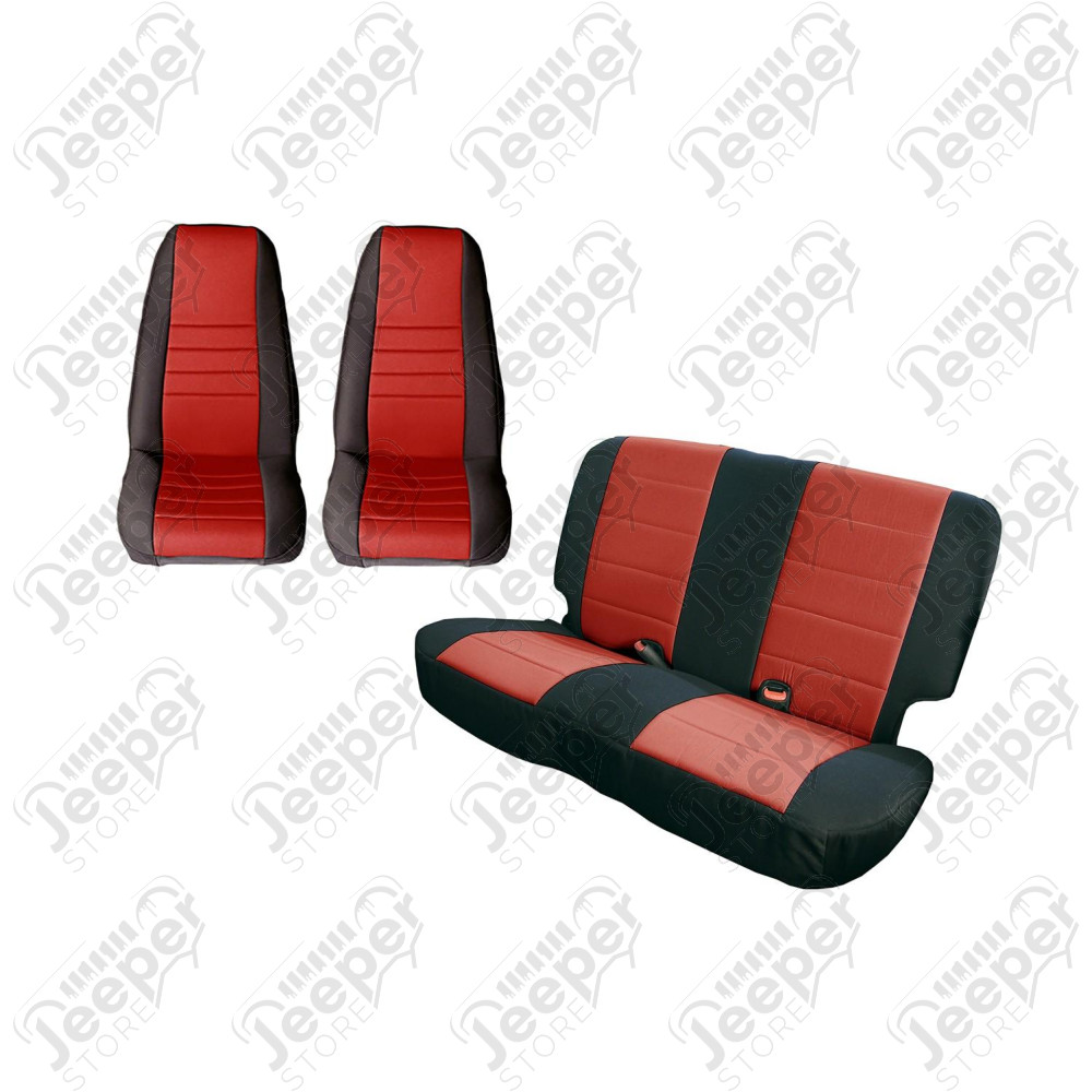 Seat Cover Kit, Black/Red; 80-90 Jeep CJ/Wrangler YJ