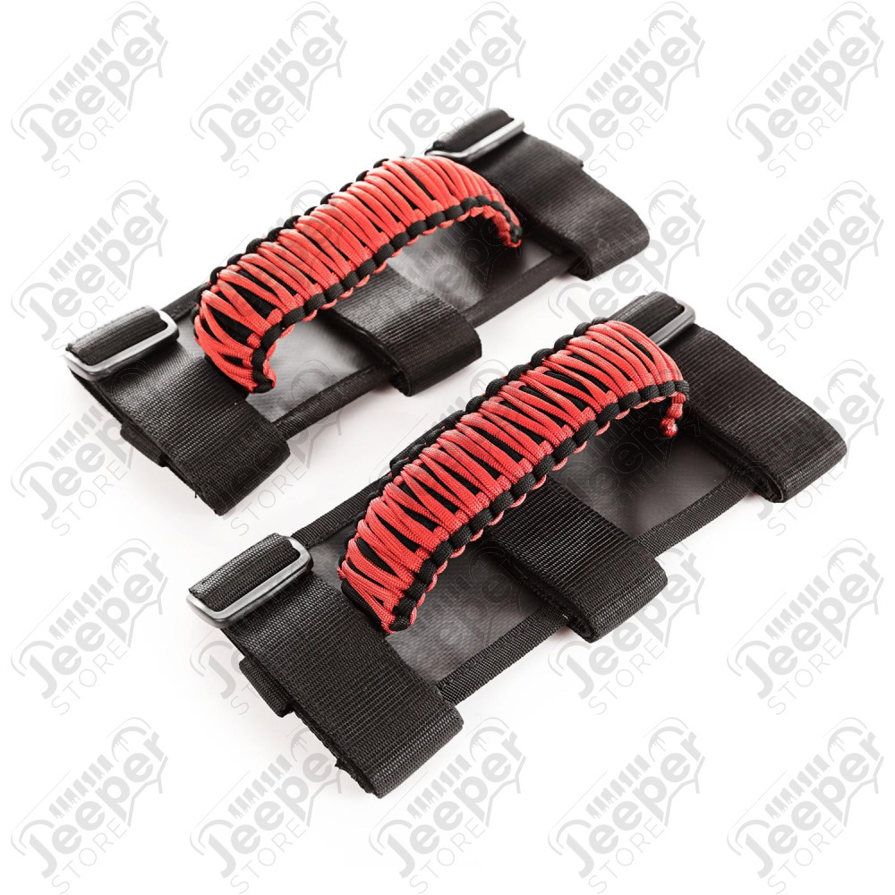 Grab Handle Kit, Paracord, Red/Black; 55-19 Jeep CJ/Wrangler/Gladiator