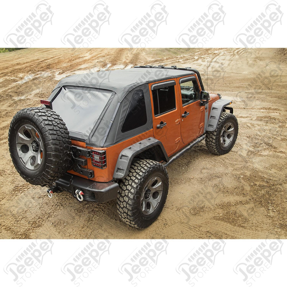 Bowless Soft Top, Black Diamond 07-18 Jeep Wrangler JKU, 4 Door
