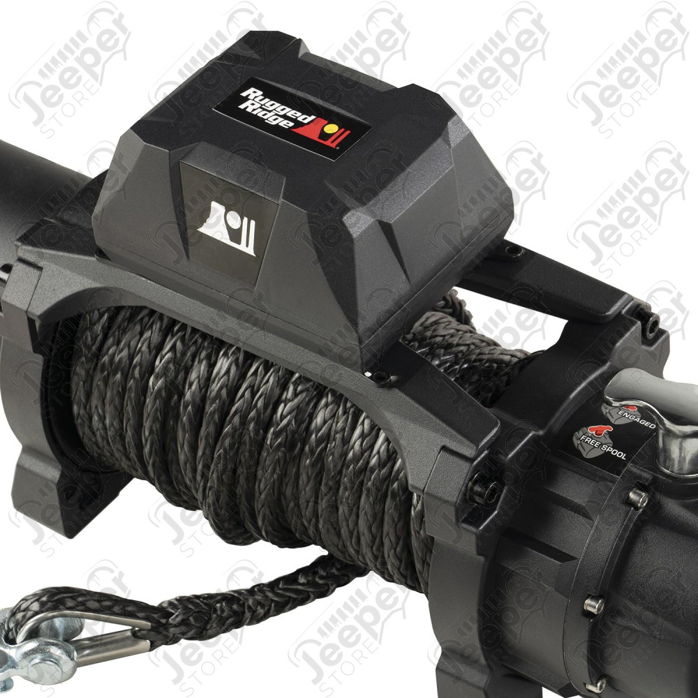 Treuil Rugged Ridge 10.000Lbs avec corde, IP68, télécommande sans fils, écubier alu, vendu complet