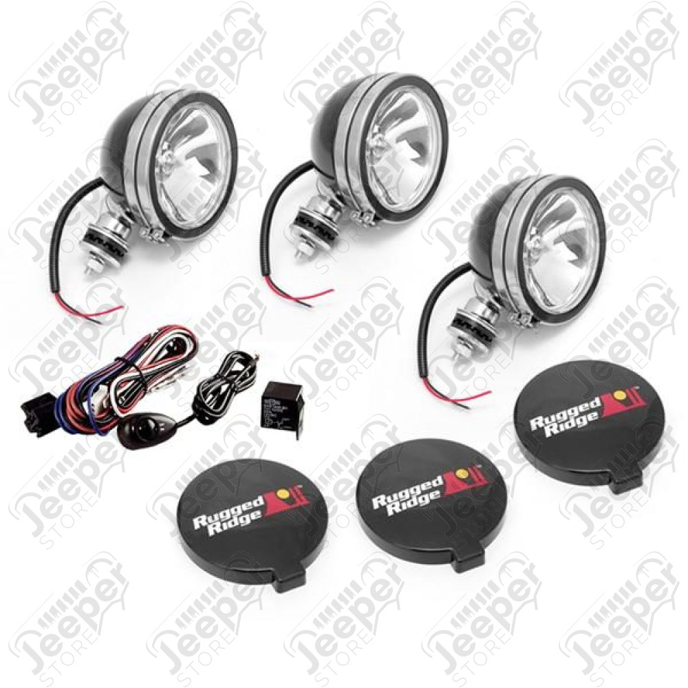 Light Kit, Halogen, 6 Inch, Black, Steel Housing, 3 Piece