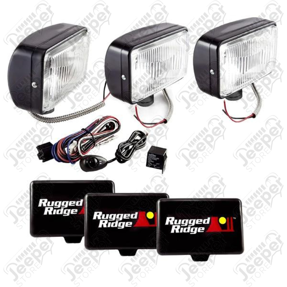 Light Kit, Halogen, 5 Inch x 7 Inch, Black, Steel Housing, 3 Piece