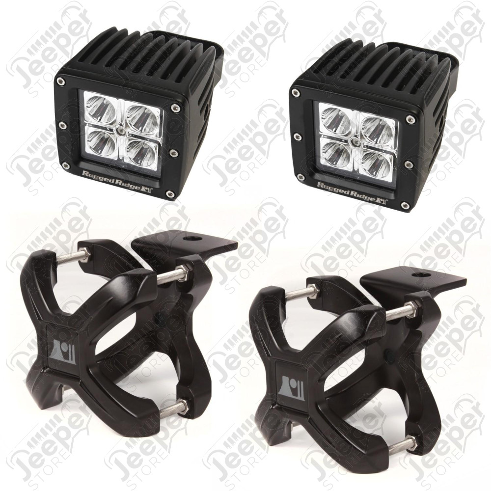 Light Kit, X-Clamp/Square LED, Large, Black, 2 Pieces