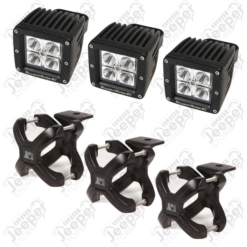 Light Kit, X-Clamp/Square LED, Large, Black, 3 Pieces