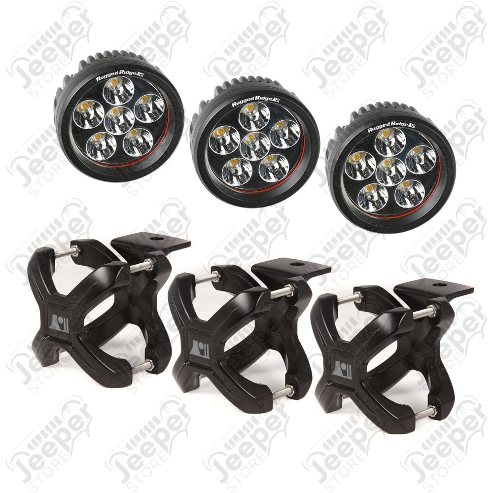 Light Kit, X-Clamp/Round LED, Large, Black, 3 Pieces