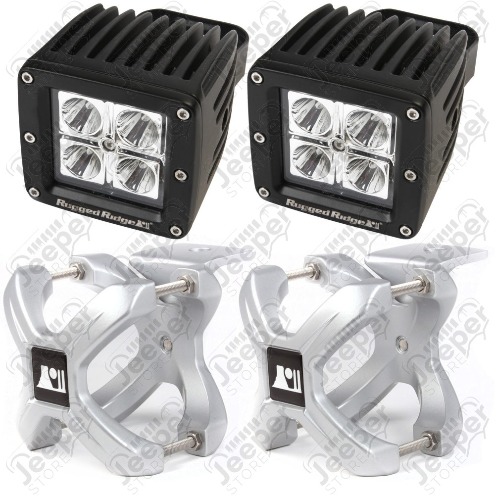 Light Kit, X-Clamp/Square LED, Large, Silver, 2 Pieces