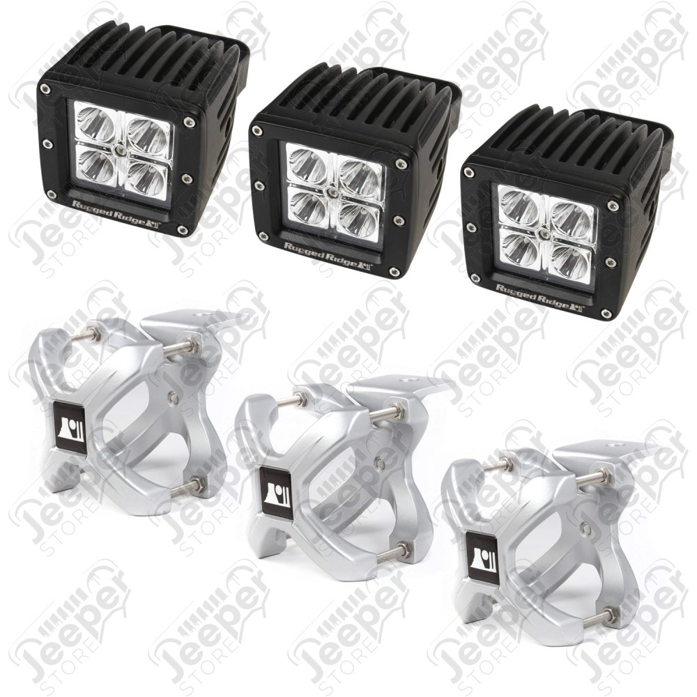 Light Kit, X-Clamp/Square LED, Large, Silver, 3 Pieces