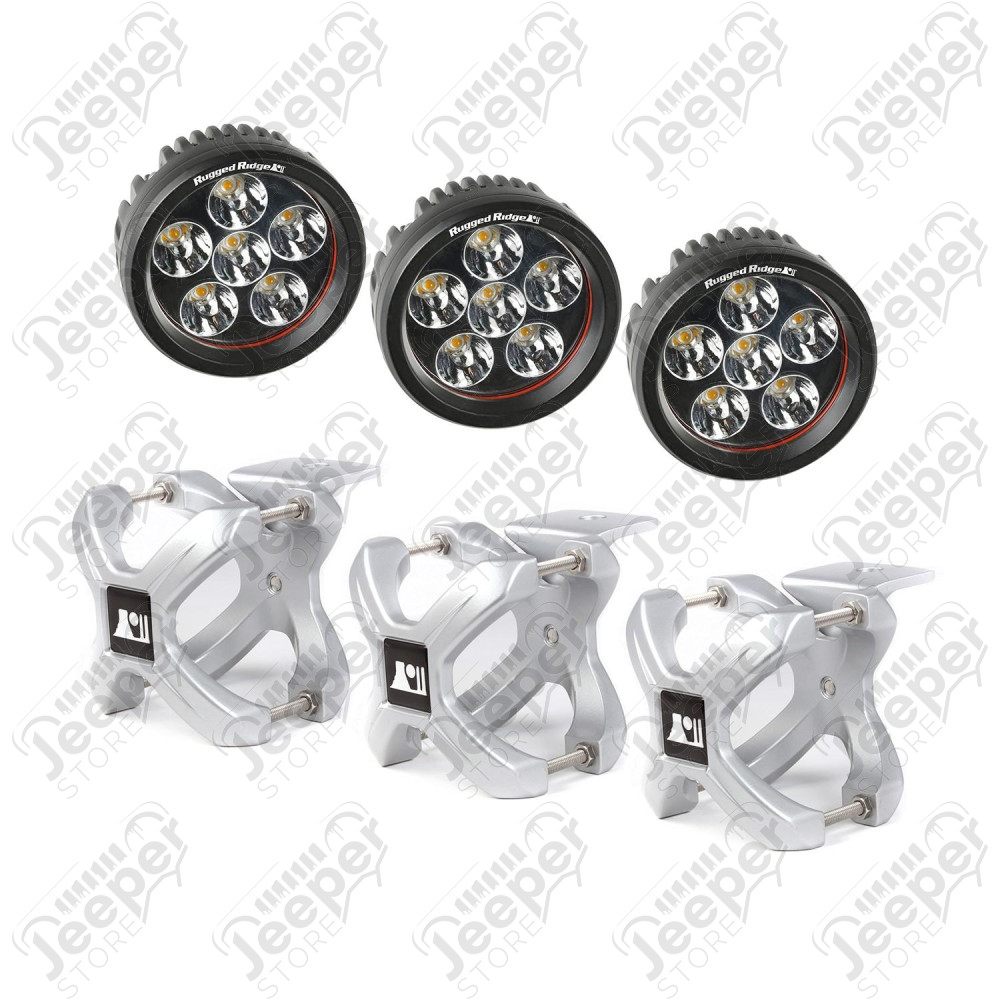 Light Kit, X-Clamp/Round LED, Large, Silver, 3 Pieces