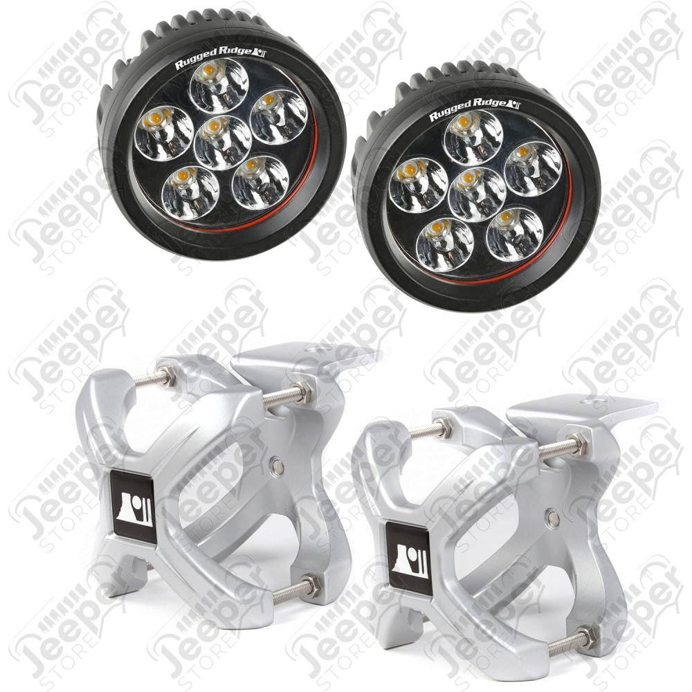 Light Kit, X-Clamp/Round LED, Small, Silver, 2 Pieces