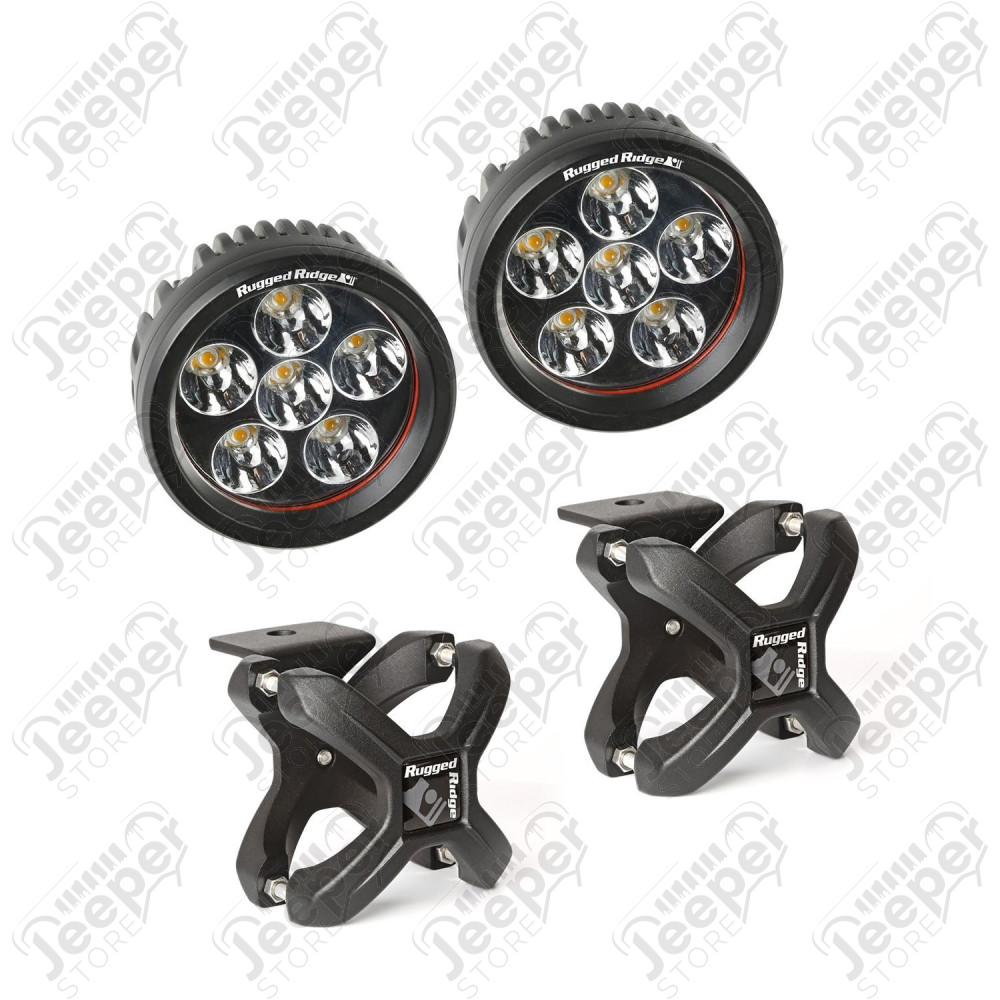 Light Kit, X-Clamp/Round LED, Large, Textured Black, 2 Pieces