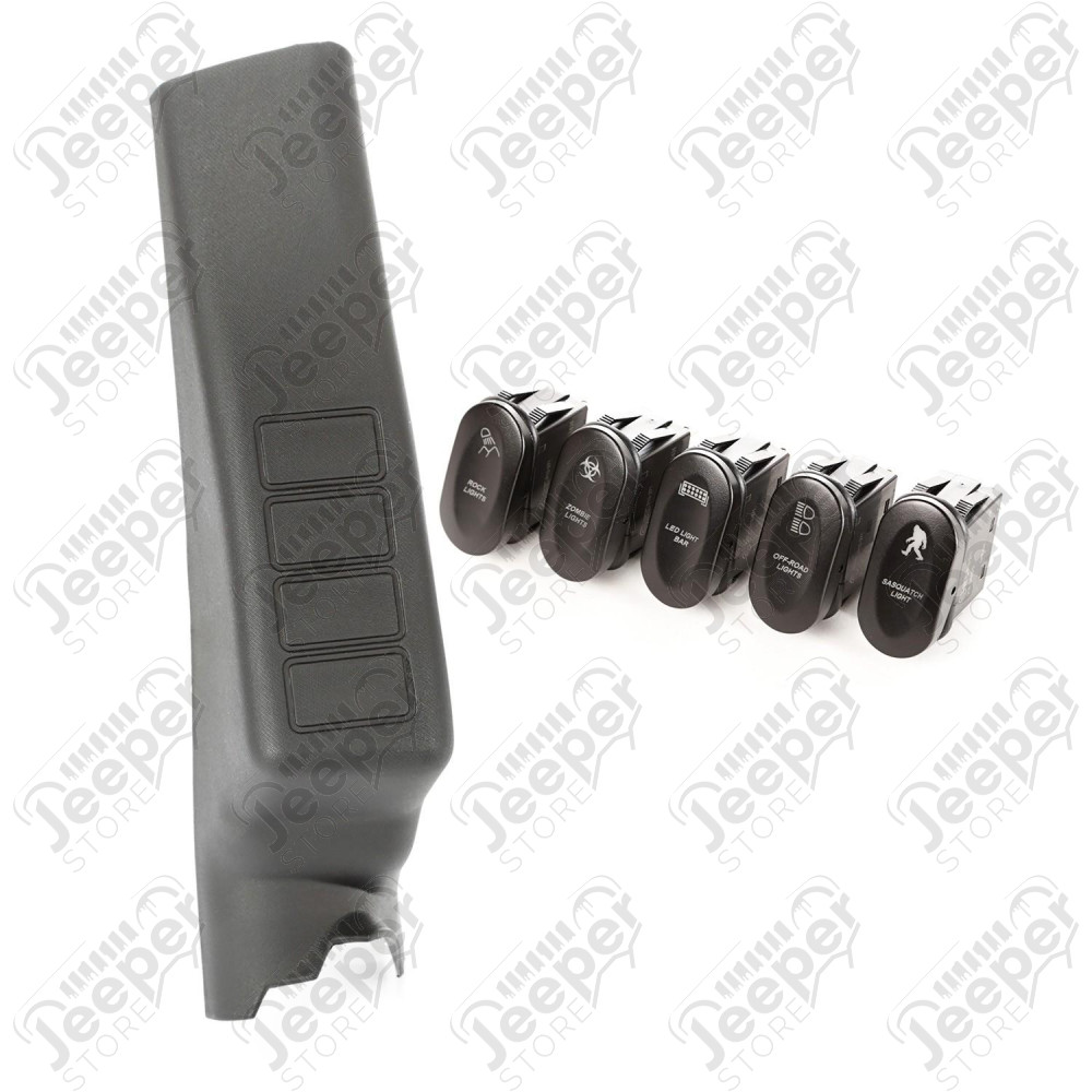 Switch Pod Kit, A-Pillar, 4 Etched Switches, LHD 11-18 Wrangler JK