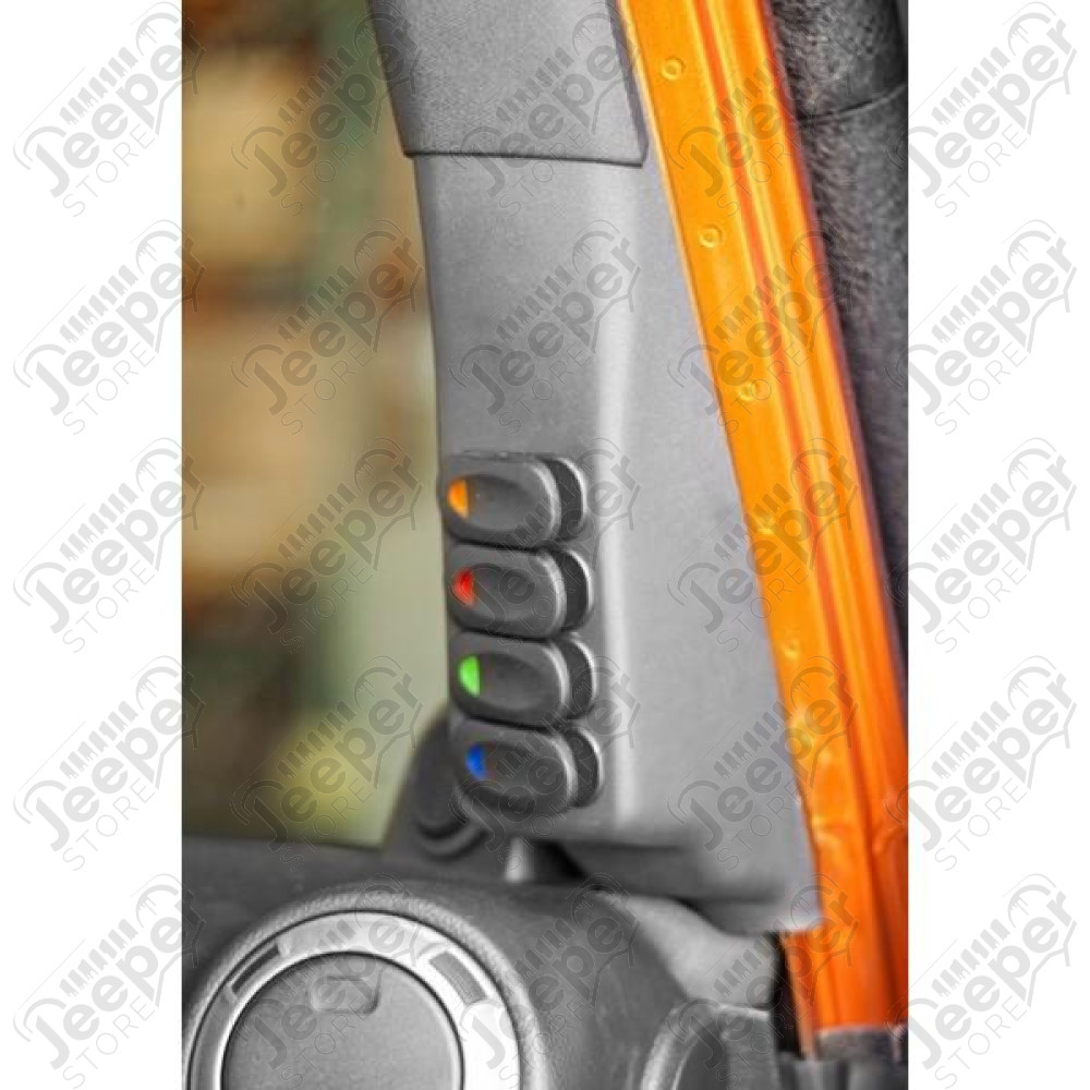Switch Pod Kit, A-Pillar, 4 Switches, Black, RHD; 07-10 Wrangler JK