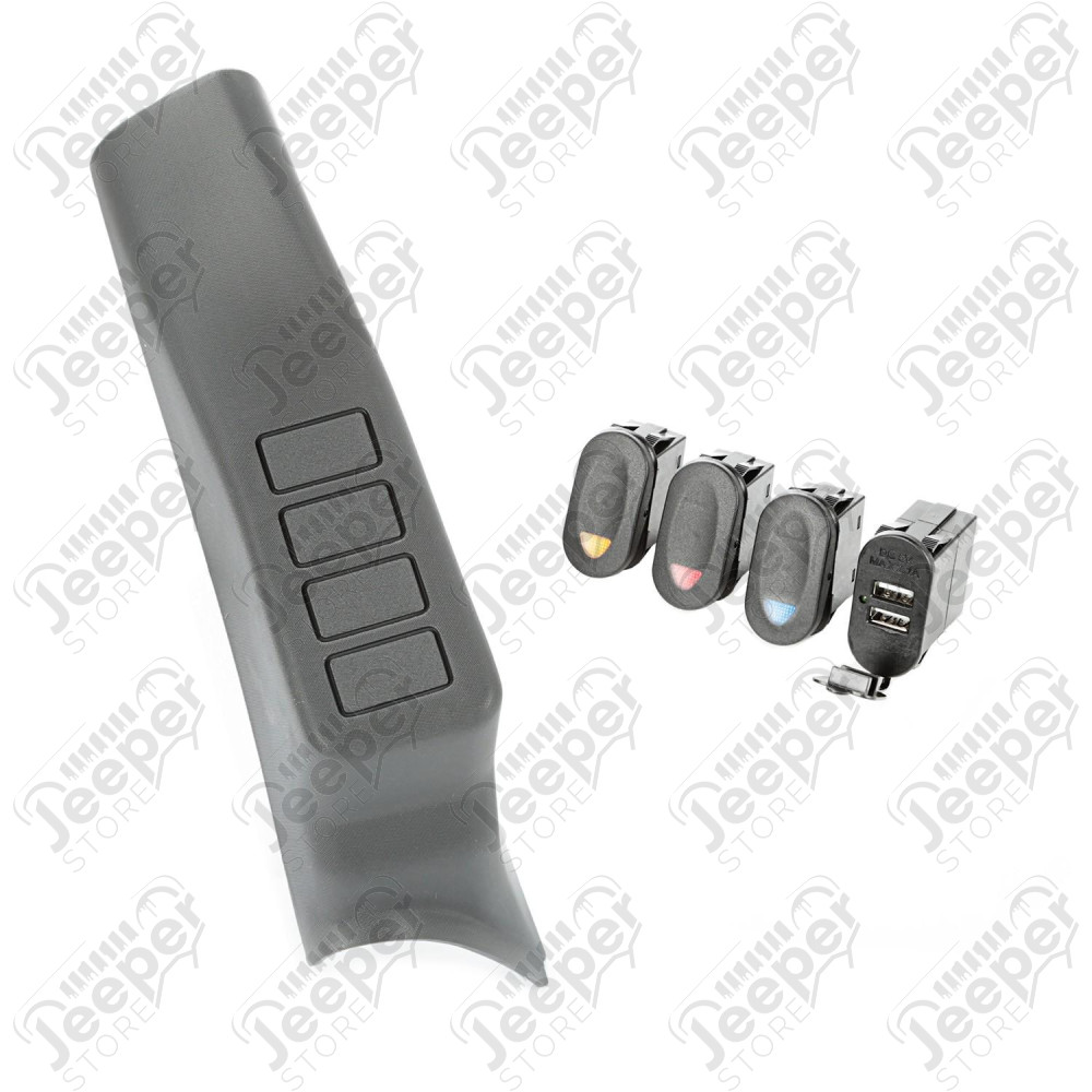 Switch Pod Kit, A-Pillar, 3 Switch, Dual USB Connector; 07-10 Wrangler