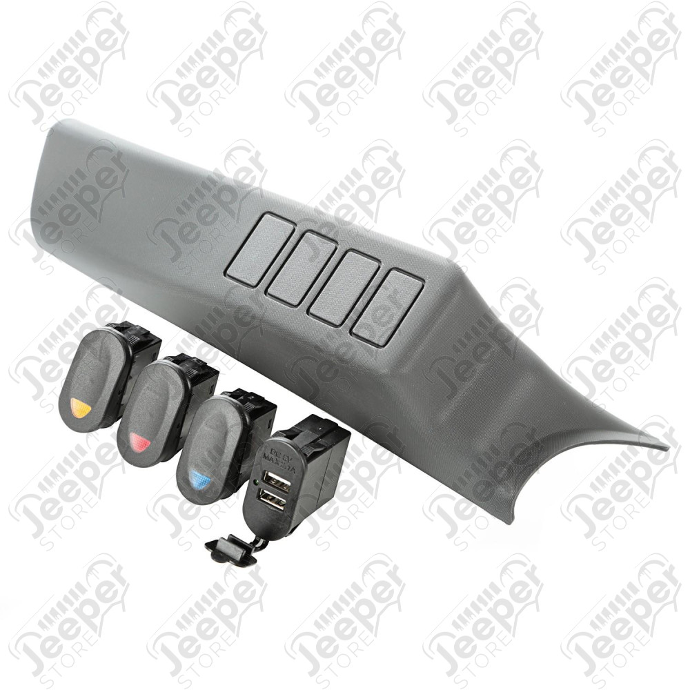 Switch Pod Kit, A-Pillar, 3 Switch, Dual USB Connector 07-10 Wrangler