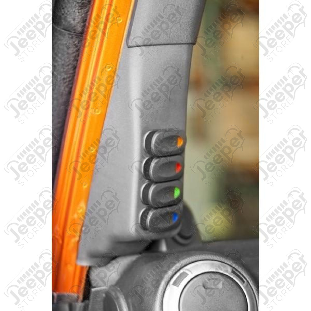 Switch Pod Kit, A-Pillar, 4 Switches, Black, LHD; 11-18 Wrangler JK