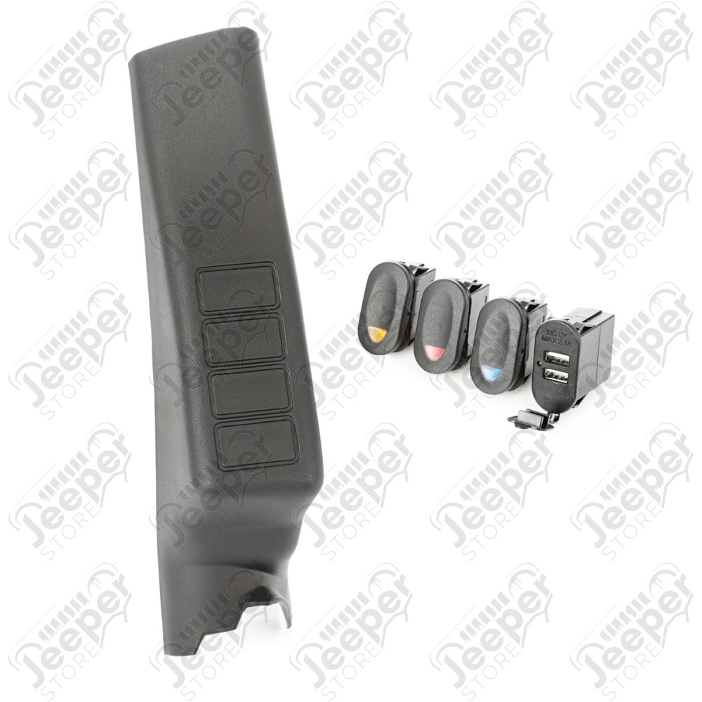 Switch Pod Kit, A-Pillar, 3 Switch, Dual USB Connector; 11-18 JK/JKU