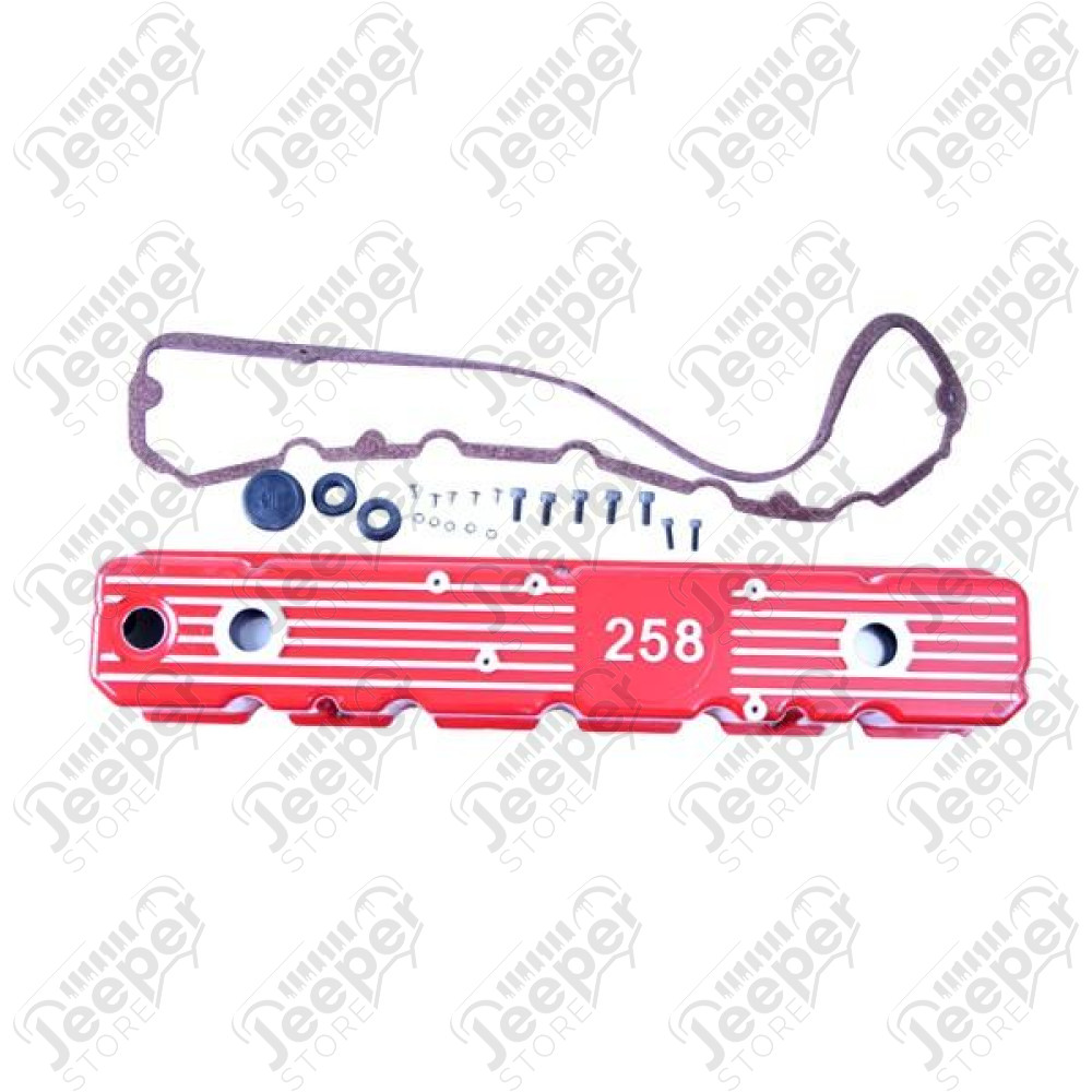 Engine Valve Cover, Red, Aluminum; 81-87 Jeep CJ/Wrangler YJ, 258CID