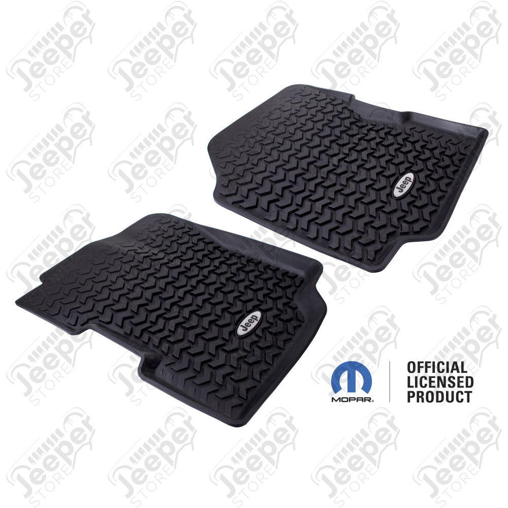 All Terrain Floor Liner, Front Pair, Black, Jeep Logo; 76-95 CJ/YJ