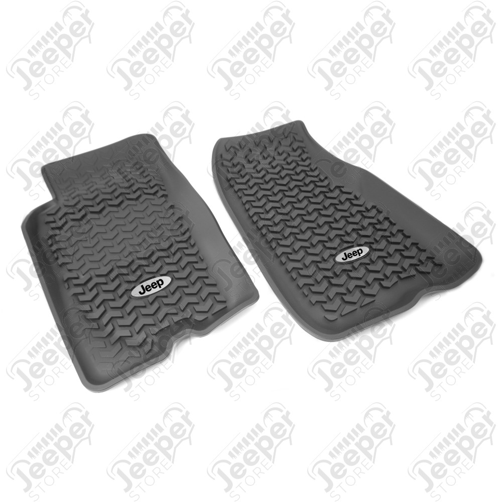 All Terrain Floor Liner, Front Pair, Black, Jeep Logo; 93-98 Jeep ZJ
