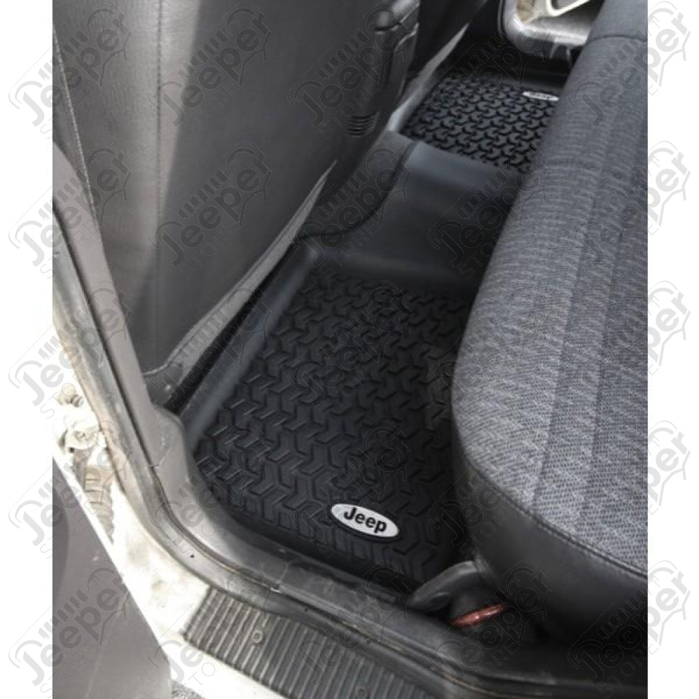 All Terrain Floor Liner, Rear, Black, Jeep Logo; 84-01 Cherokee XJ