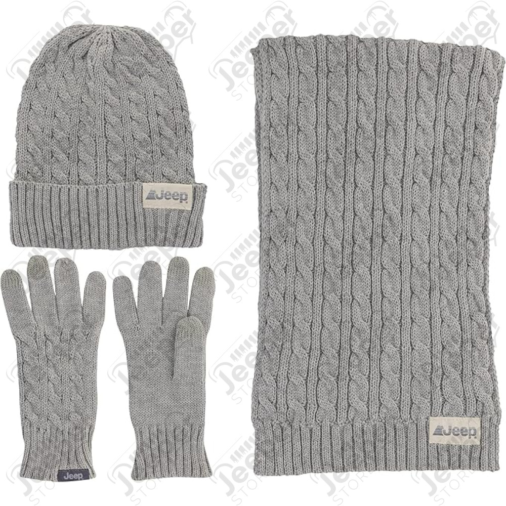 Pack hiver : Bonnet Jeep, gants Jeep et écharpe Jeep, couleur gris